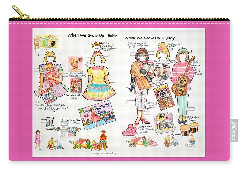 Paper Doll Zip Pouch featuring the painting This Years Girl When We Grow Up by Sally Edelstein