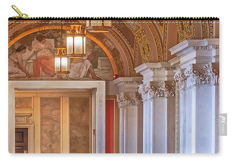 Library Of Congress Zip Pouch featuring the photograph Thomas Jefferson Hallway by Susan Candelario