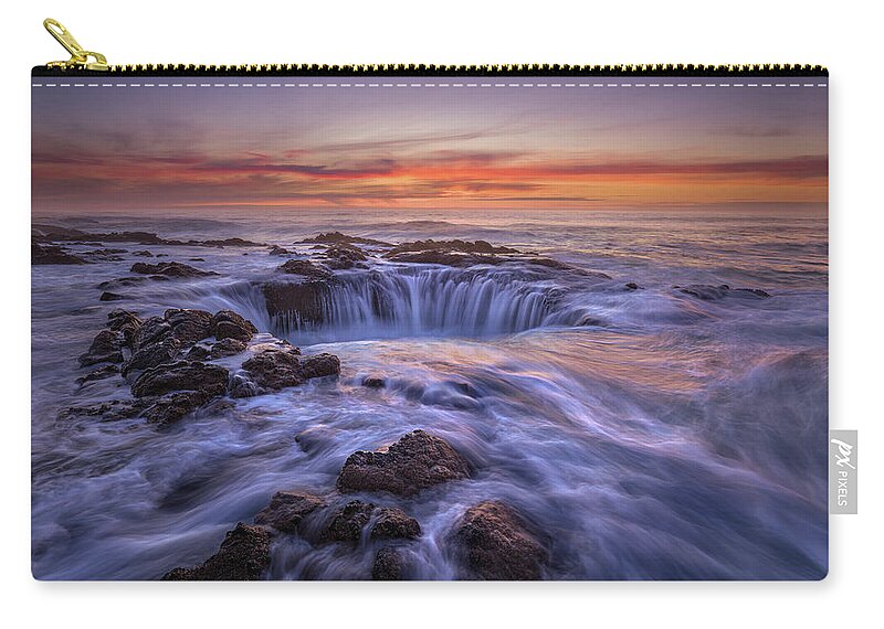Oregon Coast Zip Pouch featuring the photograph Thor's Well At Sunset by Chris Steele