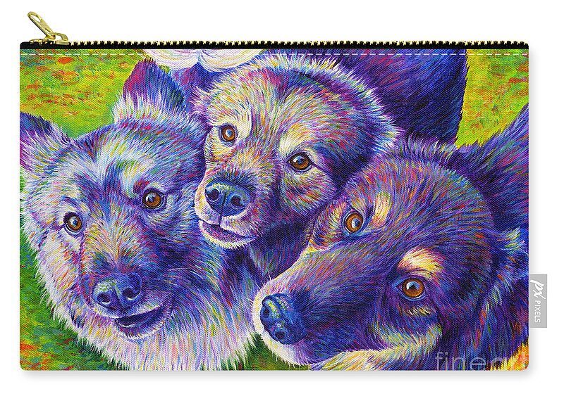 Keeshond Zip Pouch featuring the painting Three Amigos by Rebecca Wang