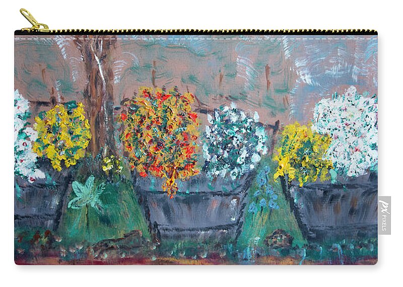  Zip Pouch featuring the painting Three Barrels of Flowers by David McCready