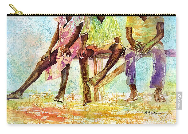 Chilren Zip Pouch featuring the painting Three Children of Ghana by Hailey E Herrera