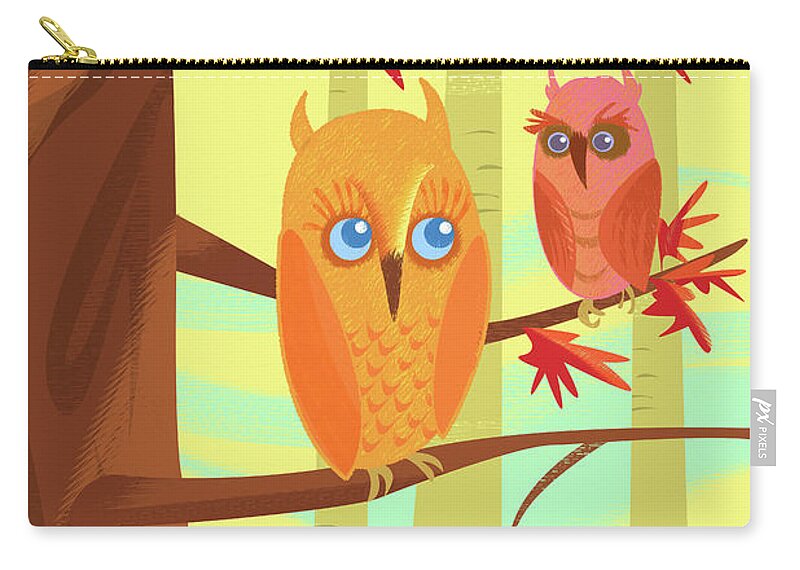 Fall Zip Pouch featuring the digital art Three Hoos by Alan Bodner