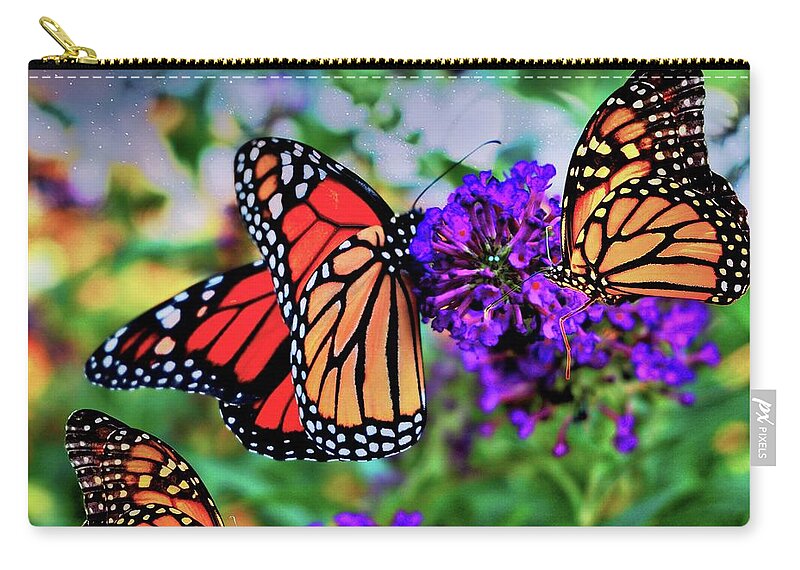 Butterfly Zip Pouch featuring the digital art Three Monarchs by Norman Brule