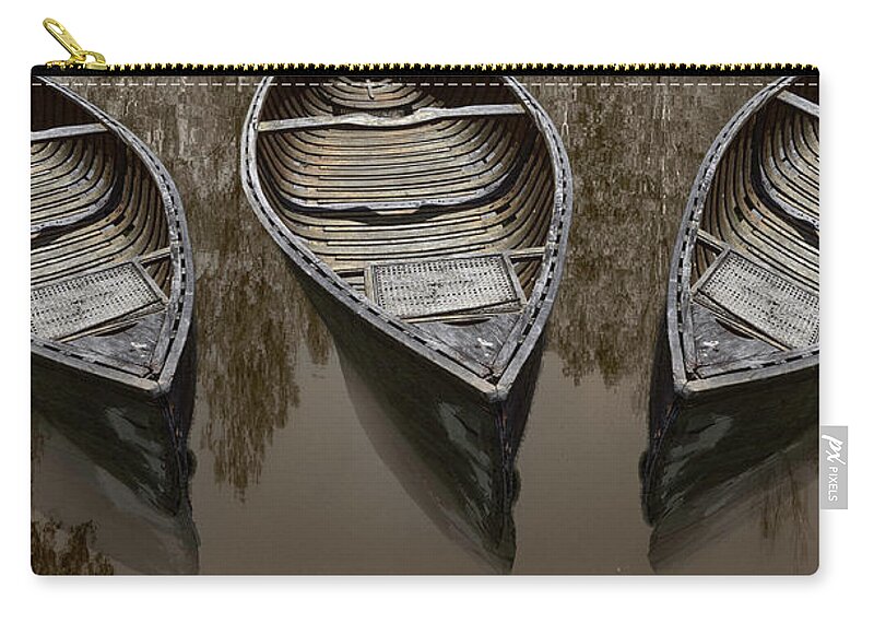 Appalachia Zip Pouch featuring the photograph Three Old Canoes Panorama by Debra and Dave Vanderlaan