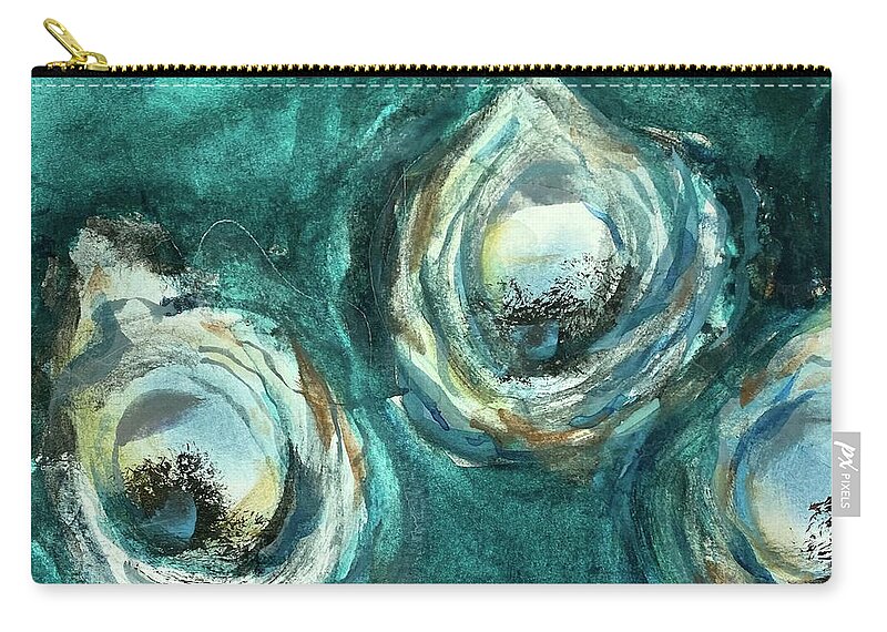 Louisiana Seafood Zip Pouch featuring the painting Three Oyster Cult by Francelle Theriot