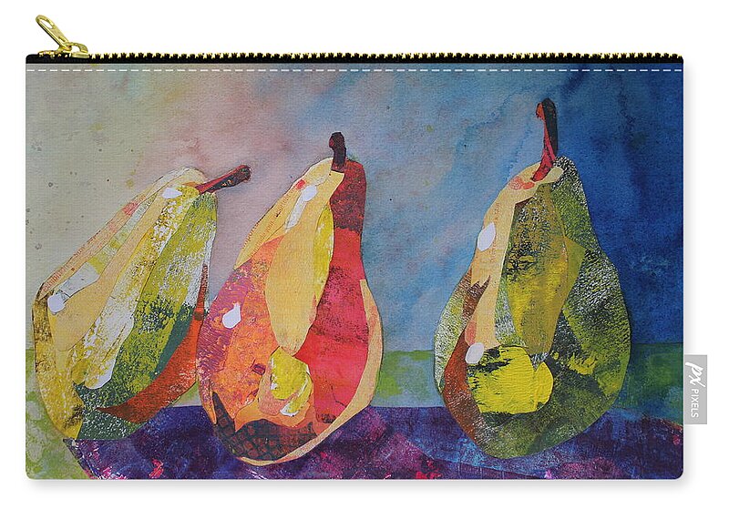 Collage Zip Pouch featuring the painting Three pears beats a full house by Ruth Kamenev