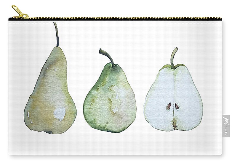 Three Zip Pouch featuring the painting Three pears standing by Luisa Millicent