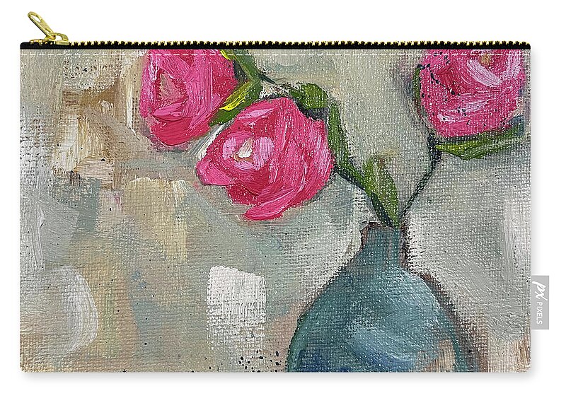 Rose Painting Carry-all Pouch featuring the painting Three Roses by Roxy Rich