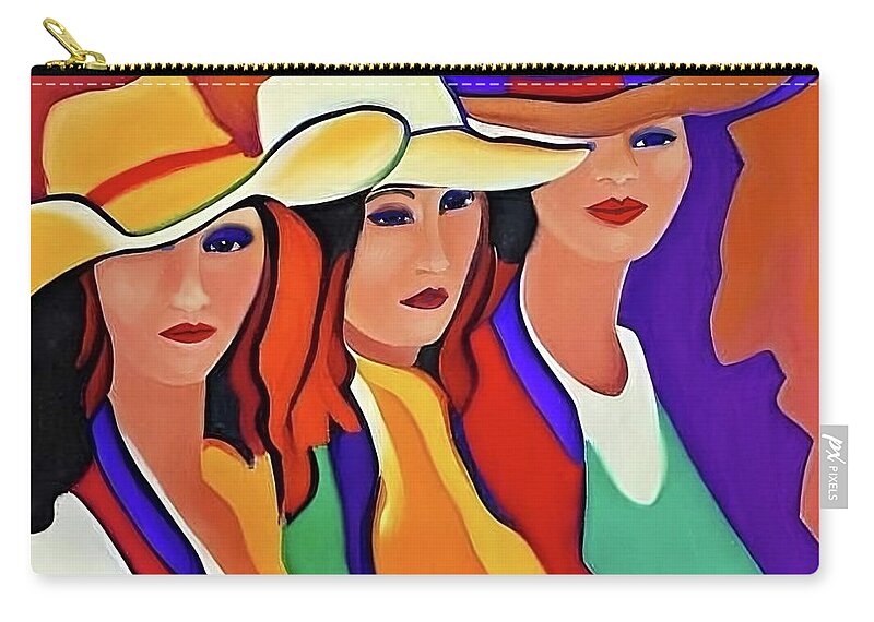 Figurative Zip Pouch featuring the digital art Three Texas Ladies by Stacey Mayer