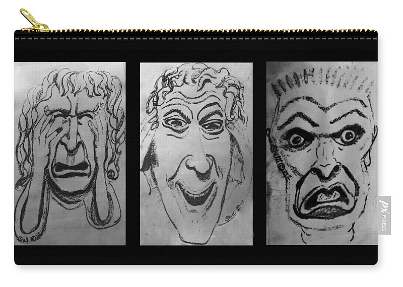 Ugly Zip Pouch featuring the mixed media Three Uglies by Shelli Fitzpatrick