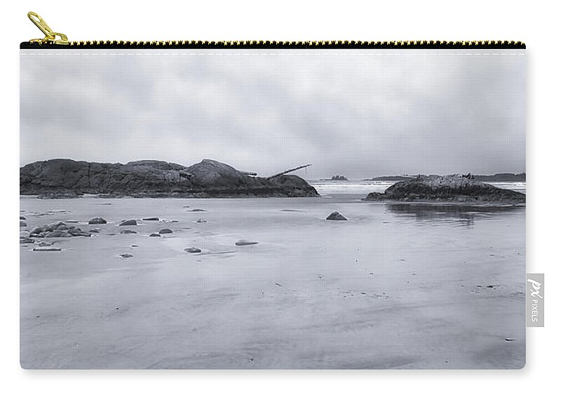 Black And White Photography Zip Pouch featuring the photograph Tidal Rocks at Green Point Black and White by Allan Van Gasbeck