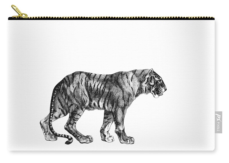 Tiger Zip Pouch featuring the digital art Tiger in black and white by Madame Memento