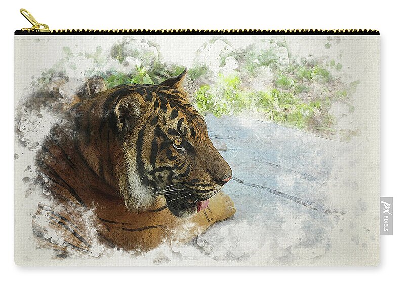 Tiger Carry-all Pouch featuring the digital art Tiger Portrait with Textures by Alison Frank