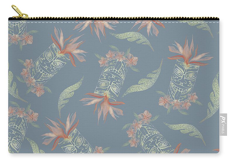 Tiki Carry-all Pouch featuring the digital art Tiki Floral Pattern by Sand And Chi