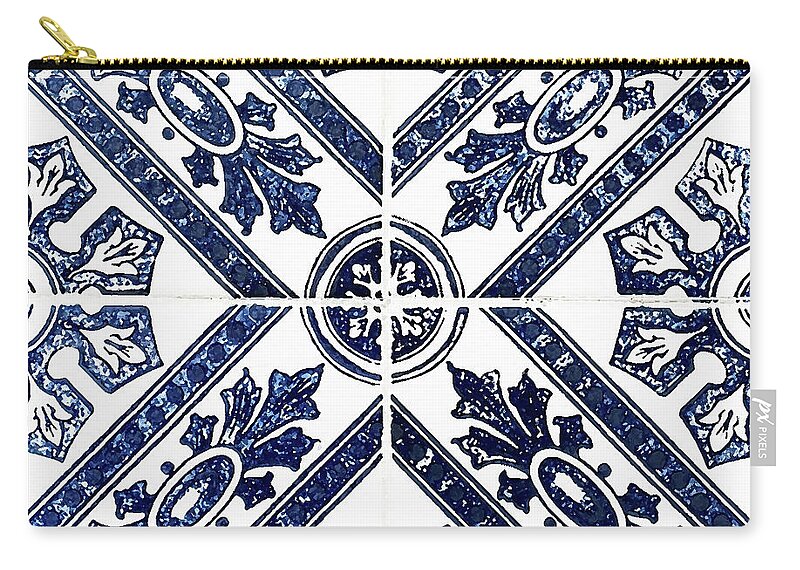 Blue Tiles Zip Pouch featuring the digital art Tiles Mosaic Design Azulejo Portuguese Decorative Art IV by Irina Sztukowski