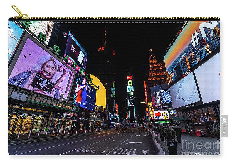 2020 Zip Pouch featuring the photograph Times Square at Night by Stef Ko