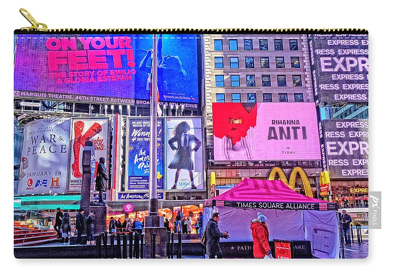 Winter Zip Pouch featuring the photograph Times Square Winter Colors by Russel Considine