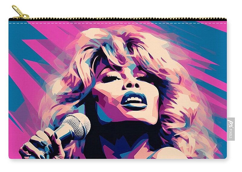 Tina Turner Zip Pouch featuring the digital art Tina Turner Funky Portrait by Lorraine Kelly