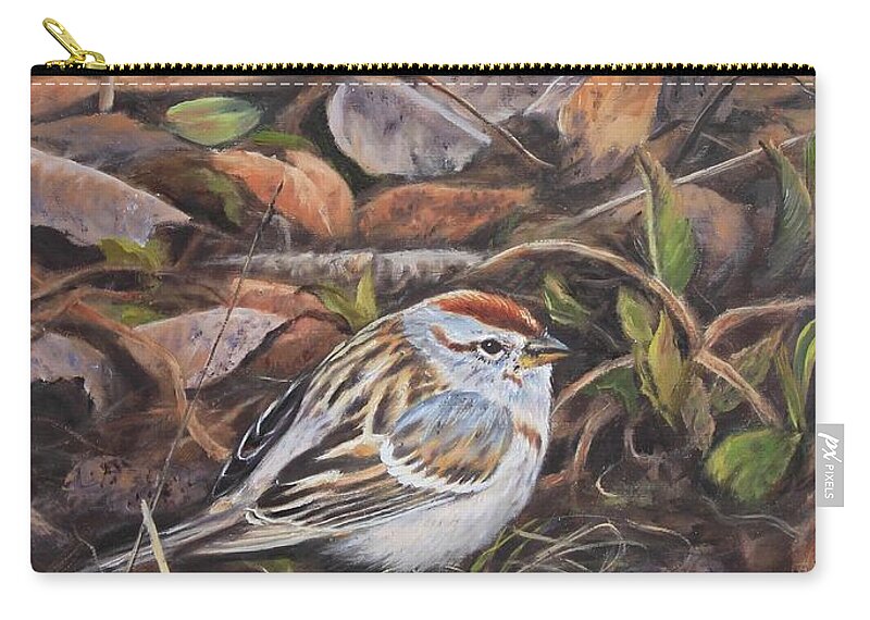 Birds Zip Pouch featuring the painting Tiny Treasure- Chipping Sparrow by Tammy Taylor