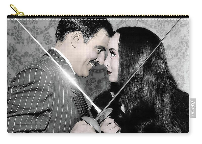 2d Zip Pouch featuring the digital art Tish And Gomez - The Addams Family by Brian Wallace