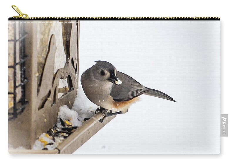 2019 Zip Pouch featuring the photograph Titmouse at feeder by Gerri Bigler