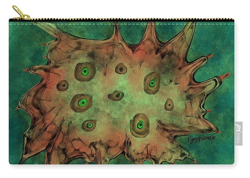 Green Zip Pouch featuring the digital art To be cellular by Ljev Rjadcenko