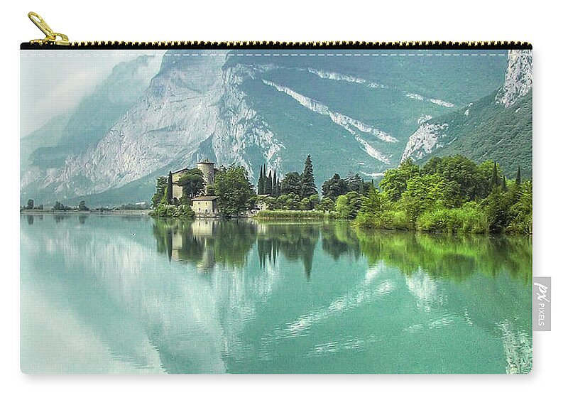 National Zip Pouch featuring the photograph Toblino Lake and Castle - Italy by Paolo Signorini