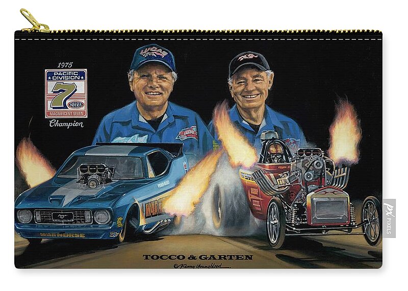 Drag Racing Nhra Fuel Altered Funny Car Kenny Youngblood Roger Garten Zip Pouch featuring the painting Tocco and Garten by Kenny Youngblood