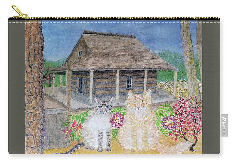 Cats Zip Pouch featuring the painting Tochka and Awimaweh at the San Antonio Botanical Garden by Vera Smith