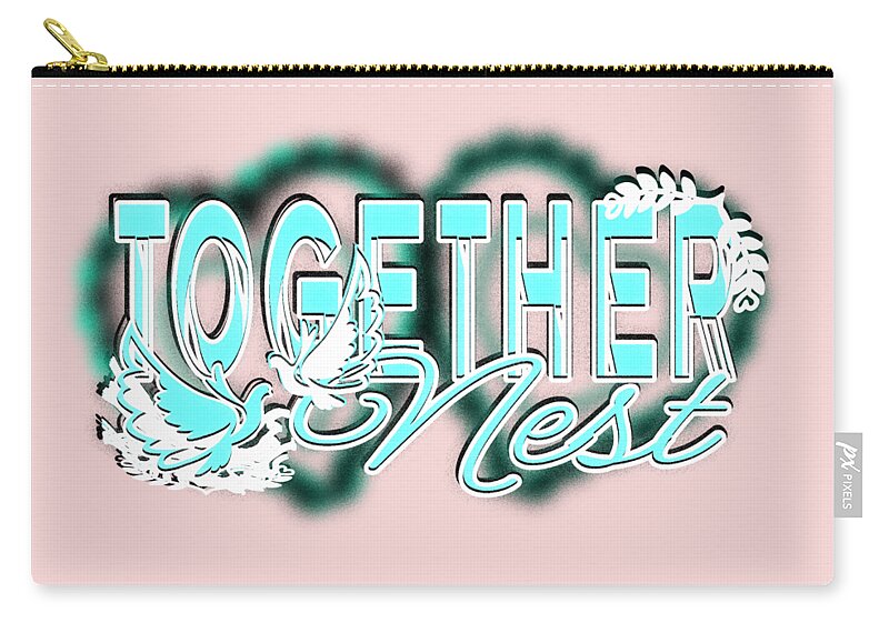 Together Carry-all Pouch featuring the digital art TOGETHER NEST Date Night Cyan Blue March by Delynn Addams