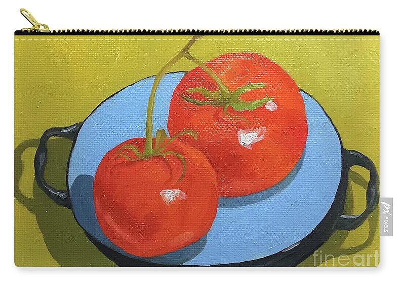 Tomato Zip Pouch featuring the painting Tomatoes on Blue Plate by Anne Marie Brown