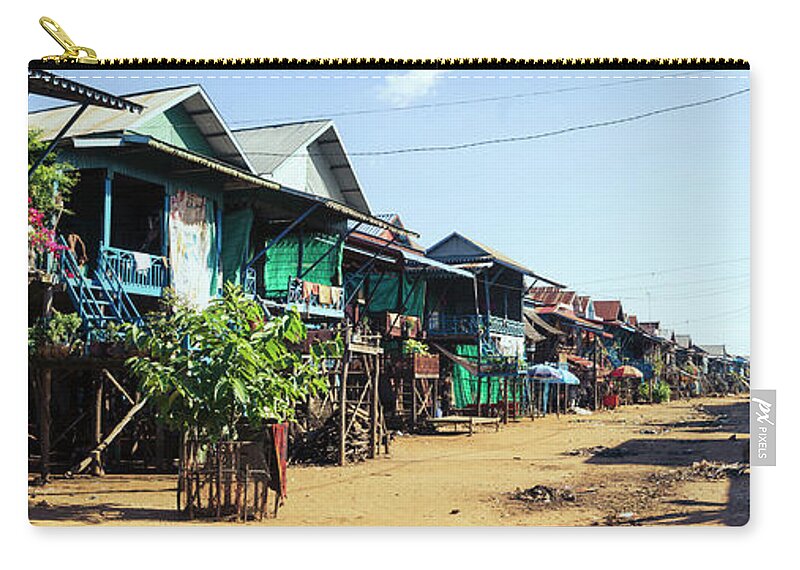 Panoramic Zip Pouch featuring the photograph Tonlesap lake cambodia floating village chong khneas by Sonny Ryse