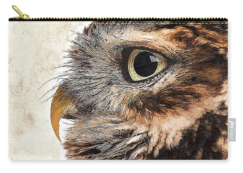 Owl Zip Pouch featuring the painting Too much cuteness - Little Owl, Athene noctua by Custom Pet Portrait Art Studio