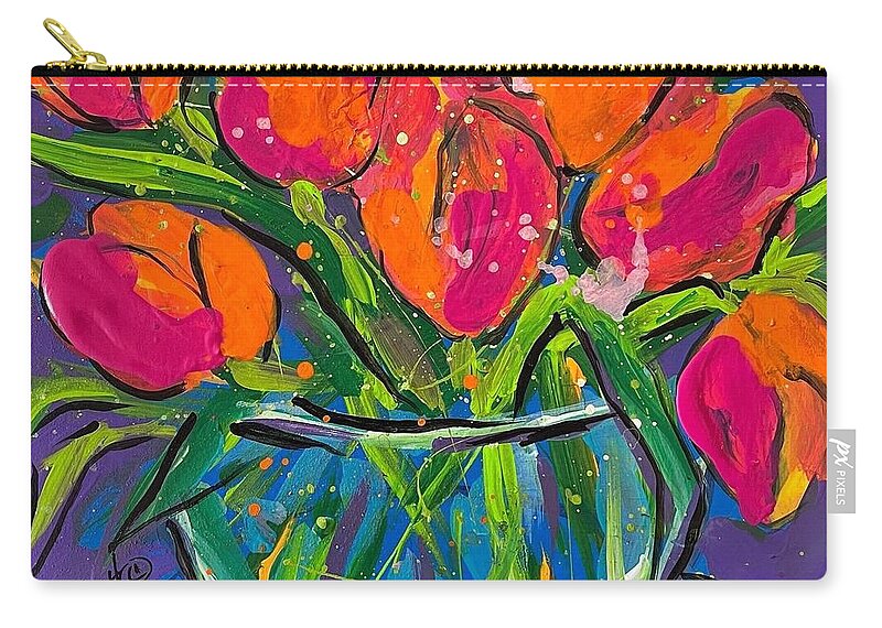 Tulips Zip Pouch featuring the painting Too True Tulips by Elaine Elliott