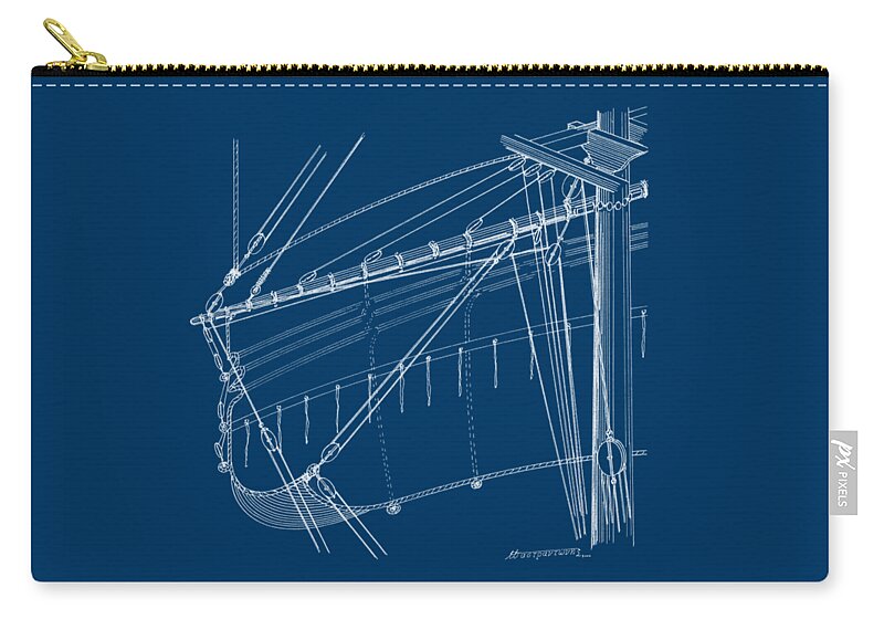 Sailing Vessels Zip Pouch featuring the drawing Top-mast yard and sail - blueprint by Panagiotis Mastrantonis