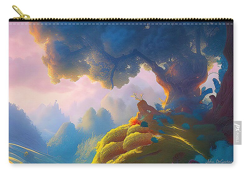 Fantasy Landscape Zip Pouch featuring the mixed media Top of the World by John DeGaetano