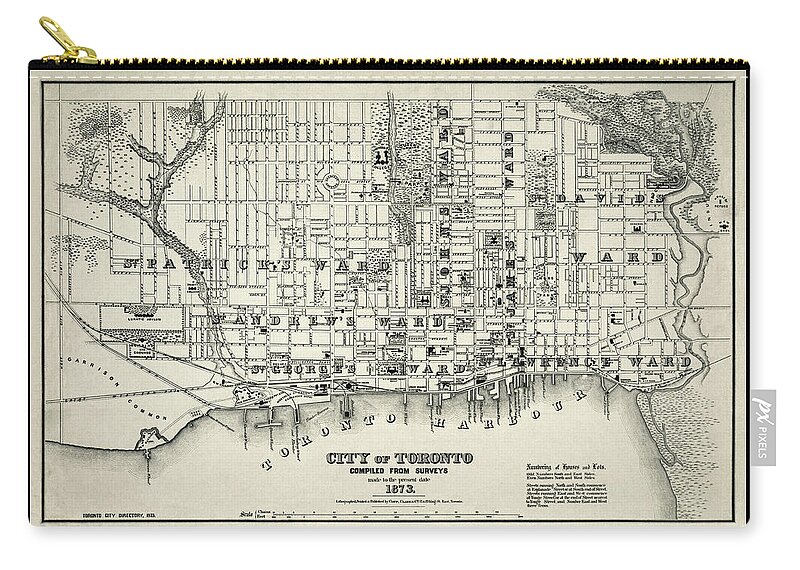 Toronto Zip Pouch featuring the photograph Toronto Canada Historical City Map 1873 by Carol Japp