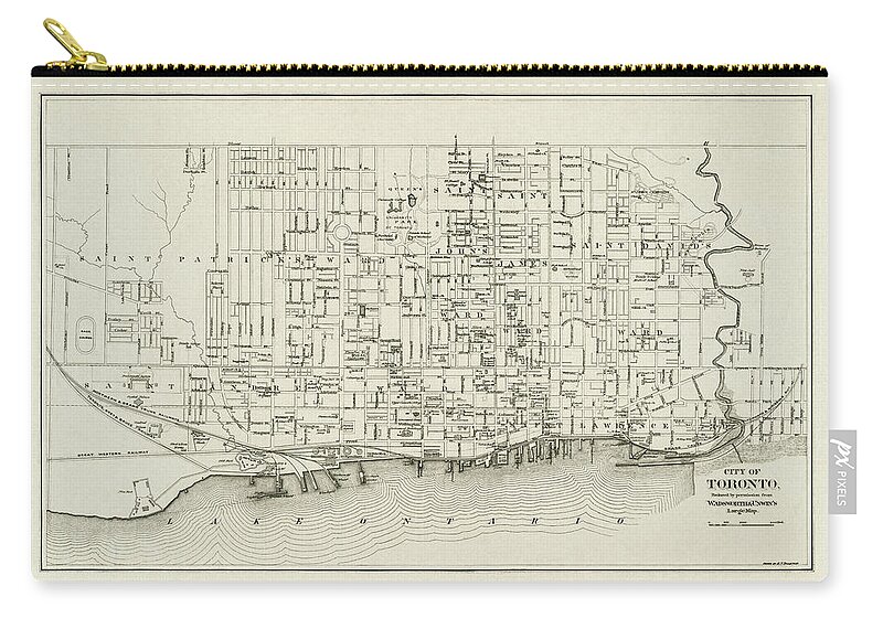 Toronto Zip Pouch featuring the photograph Toronto Canada Vintage City Map 1880 by Carol Japp