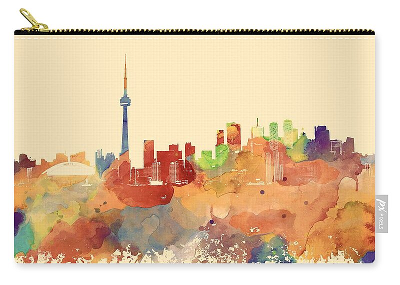 Toronto Zip Pouch featuring the mixed media Toronto Ontario Canada multicolor skyline Design 248 by Lucie Dumas