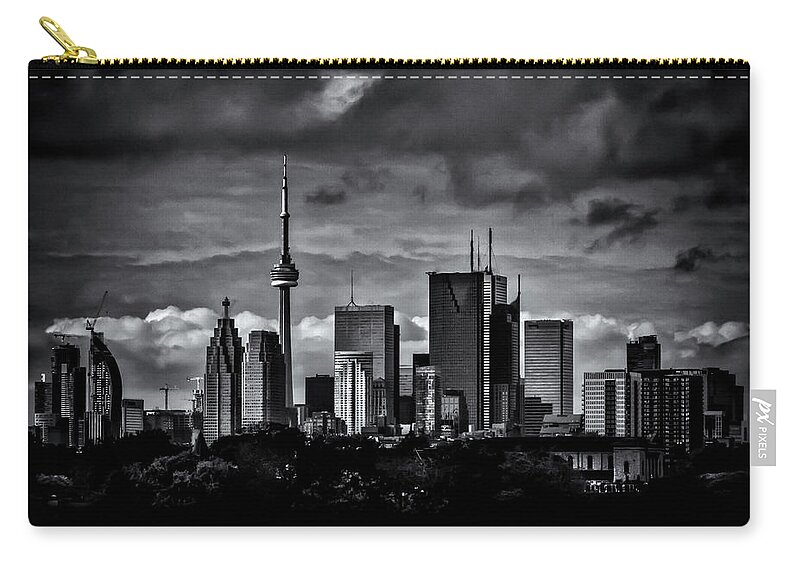 Brian Carson Zip Pouch featuring the photograph Toronto Skyline From The Pape Ave Bridge No 2 by Brian Carson