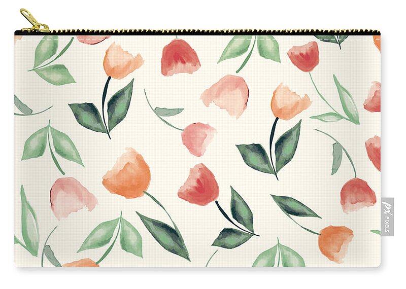 Tulips Zip Pouch featuring the painting Tossed Tulips Pink by Kristye Dudley