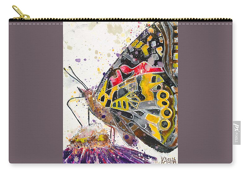 Butterfly Zip Pouch featuring the painting Touchdown by Kasha Ritter