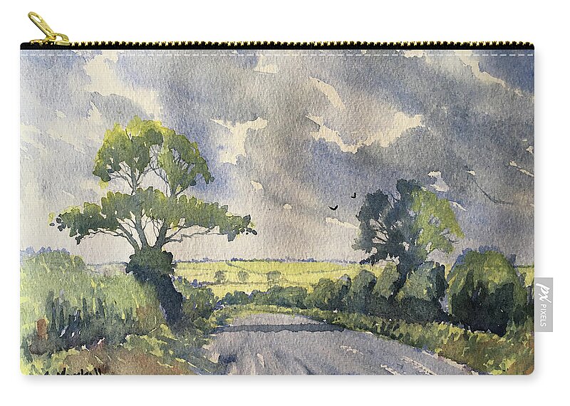 Watercolour Zip Pouch featuring the painting Towards the Wolds from Wykeham Road by Glenn Marshall