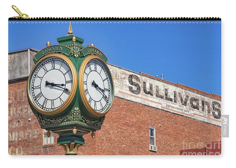 Antique Zip Pouch featuring the photograph Town Clock Lincoln Nebraska by Jerry Fornarotto