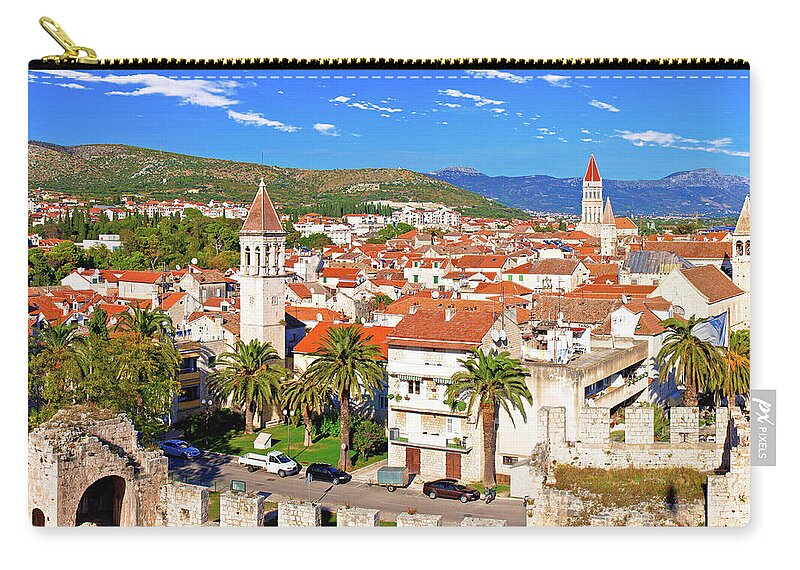 Croatia Zip Pouch featuring the photograph Town of Trogir waterfront and landmarks view by Brch Photography