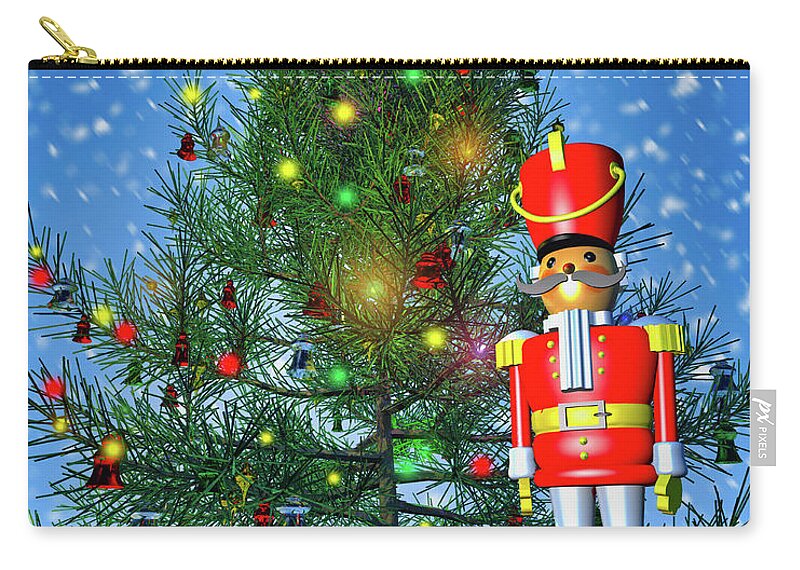 Bob Orsillo Zip Pouch featuring the photograph Toy Soldier and Christmas Tree by Bob Orsillo