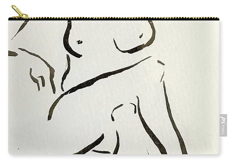 Sumi Ink Zip Pouch featuring the drawing Tracy by M Bellavia
