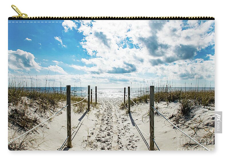 Footprints Zip Pouch featuring the photograph Trail of Footprints to the Beach by Beachtown Views