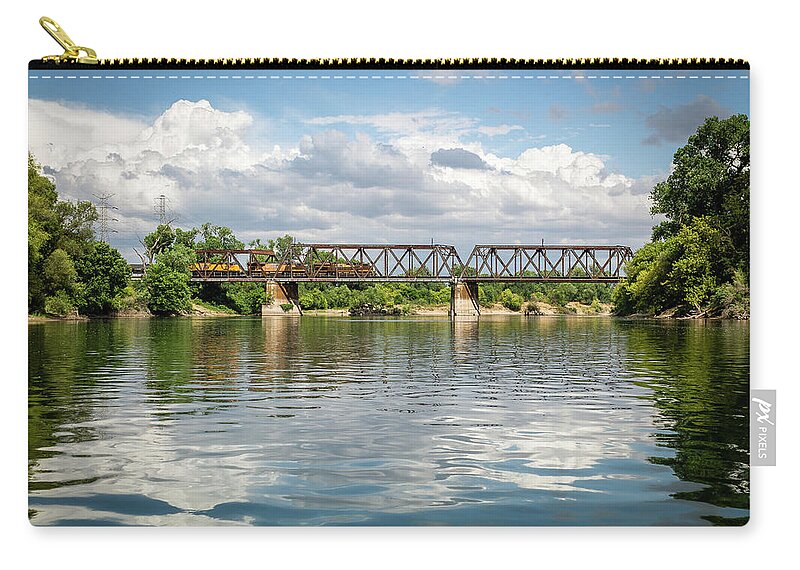 River Zip Pouch featuring the photograph Train Over American River by Gary Geddes